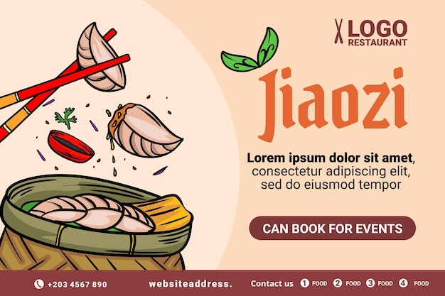 Banner digital para sitio web de menú de comida de asia jiaozi