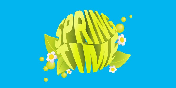 Vector banner de diseño de burbujas y hojas de primavera colores frescos y cielo azul