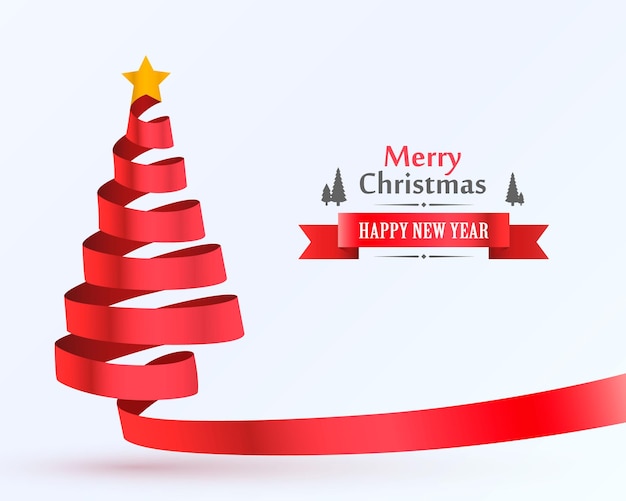 Banner de diseño de cinta de árbol de Navidad. Ilustración vectorial