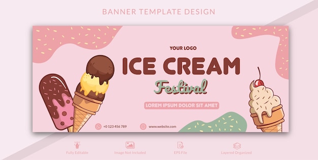 Vector banner diseño festival helado día