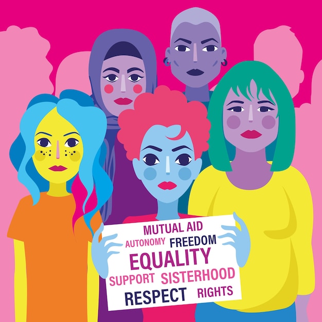 Vector banner de diseño inclusivo de ilustración de derechos de las mujeres