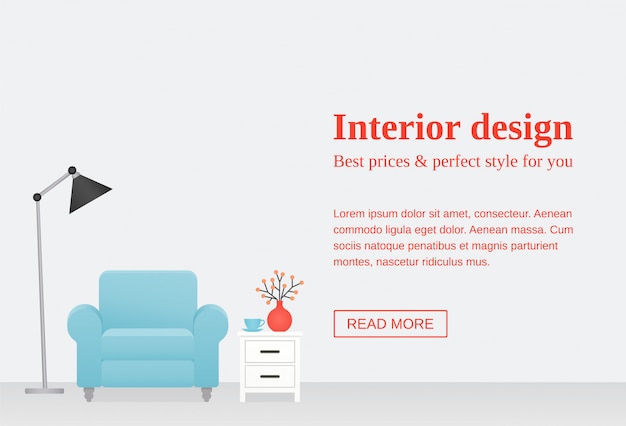 Banner de diseño de interiores de sala de estar