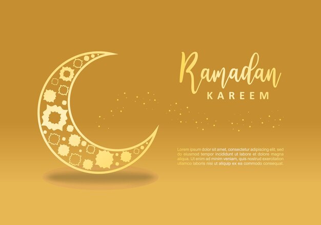 Banner de diseño islámico Ramadan Kareem con adorno islámico en luna creciente aislado sobre fondo dorado