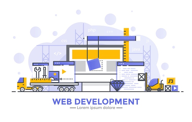 Banner de diseño plano degradado suave de línea delgada de desarrollo web