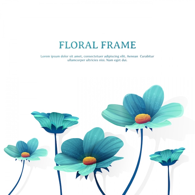 Banner de diseño de plantilla con decoración floral. Lugar para tu texto. Marco de flor azul de verano.