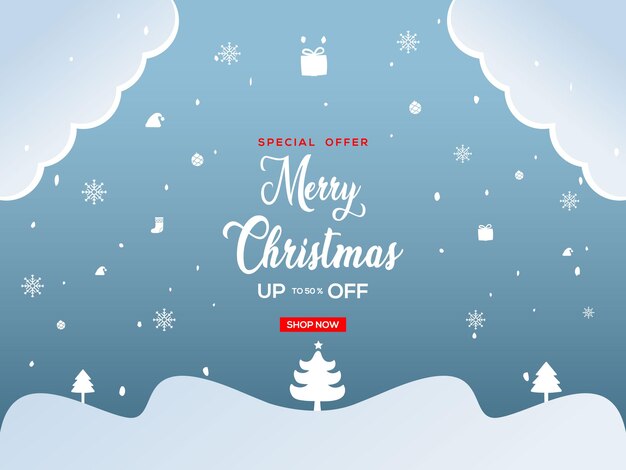 Banner de diseño de venta de invierno. Navidad, año nuevo, promoción comercial, ilustración vectorial