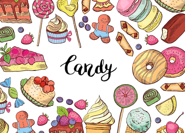 banner de dulces colores dibujados a mano