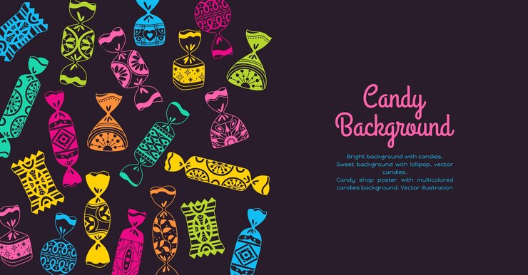 Vector banner con dulces envueltos y lugar para el texto cartel tienda de dulces celebración fondo vectorial