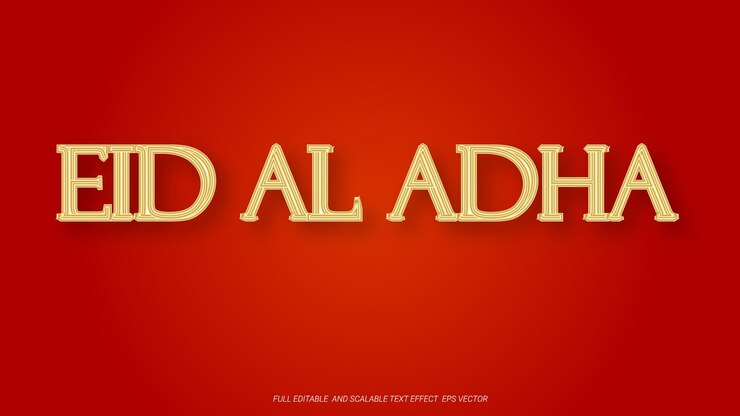Vector banner de eid al adha mubarak con efecto de texto de estilo 3d editable de texto