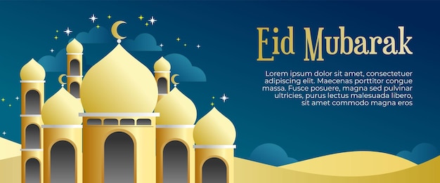 Banner eid al adha mubarak con mezquita dorada