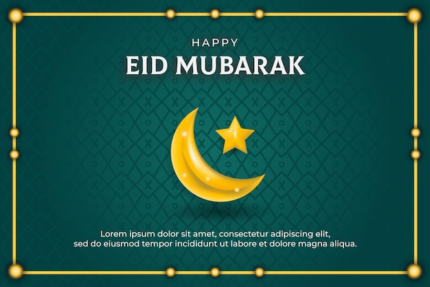 Banner de eid mubarak con fondo de lujo luna y estrella