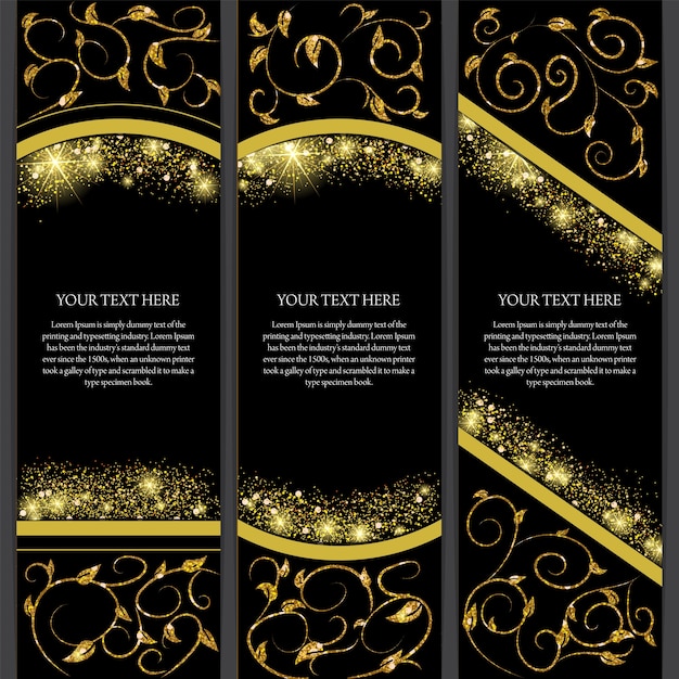 Banner elegante brillo dorado vertical