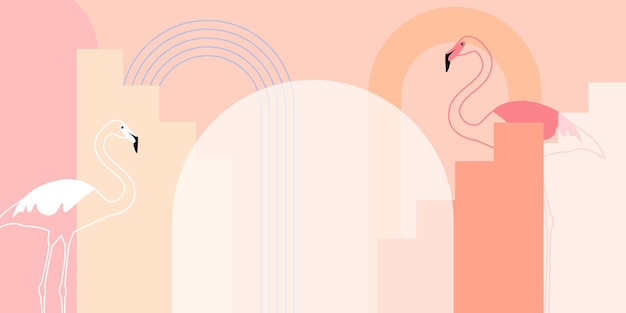 Banner elegante con flamencos y bloques de color Ilustración vectorial
