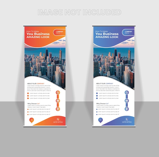 Banner enrollable de negocios o plantilla de diseño de cartelera vertical standee