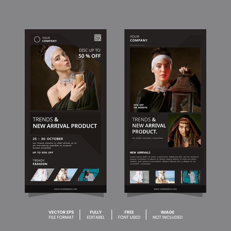 Vector un banner enrollable que dice tendencias y en temporada