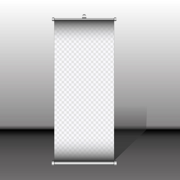 Banner enrollable con textura de lienzo de papel ideal para presentaciones en 3D