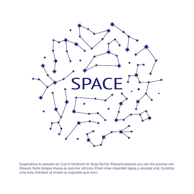 Banner espacial con símbolos de la constelación del zodiaco