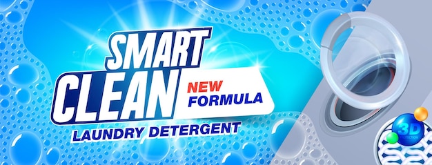 Banner con espuma de jabón y letras "Smart clean"