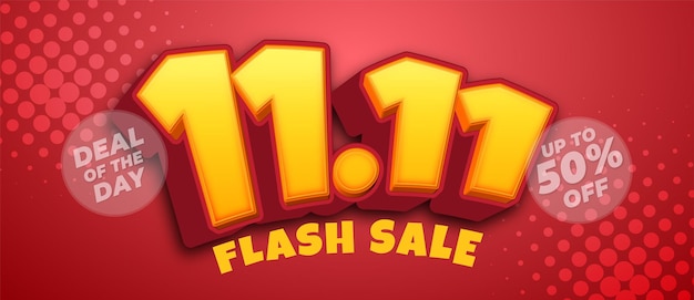 Banner de estilo cómico 1111 día de compras plantilla de venta flash oferta especial