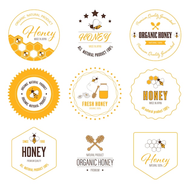 Vector banner de etiqueta y etiqueta de abeja de miel.