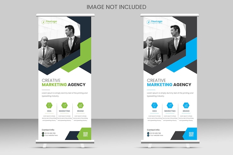 Banner de exhibición enrollable de negocios para marketing vector gratis