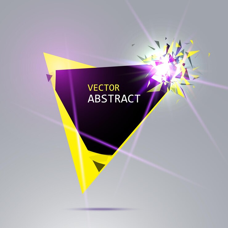 Vector banner con explosión de piezas negras y amarillas rayos de luces.
