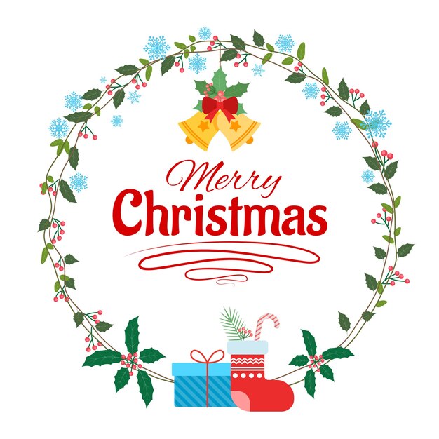 Banner de felicitación navideña con elementos blancos y navideños
