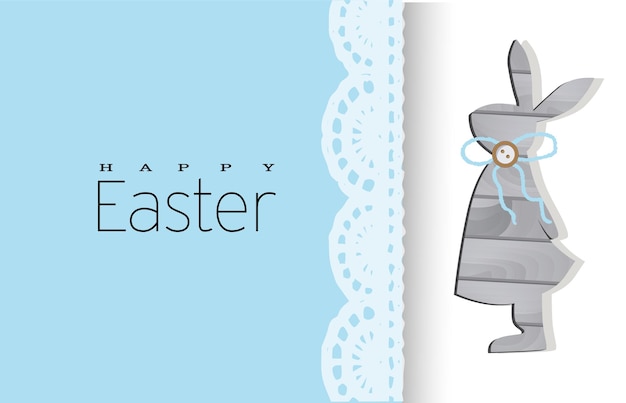 Vector banner de felicitación de pascua con un conejo sobre un fondo azul.