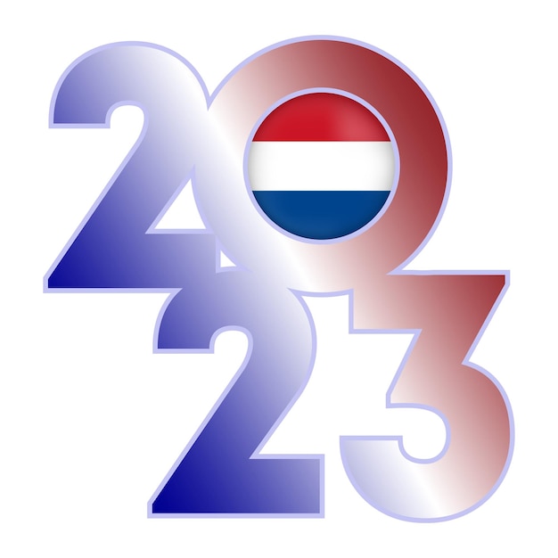 Banner de feliz año nuevo 2023 con bandera holandesa dentro de la ilustración vectorial