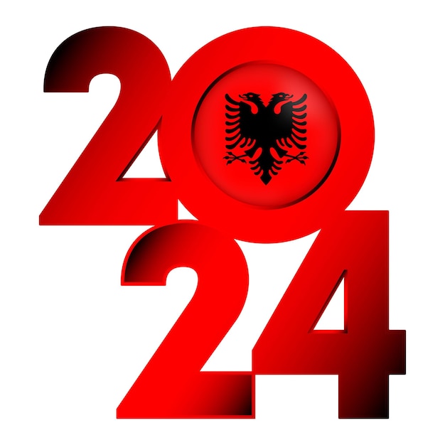 Banner de feliz año nuevo 2024 con la bandera de Albania dentro de la ilustración vectorial
