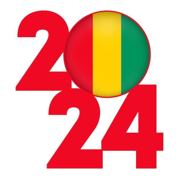 Banner de feliz año nuevo 2024 con bandera de Guinea dentro de ilustración vectorial