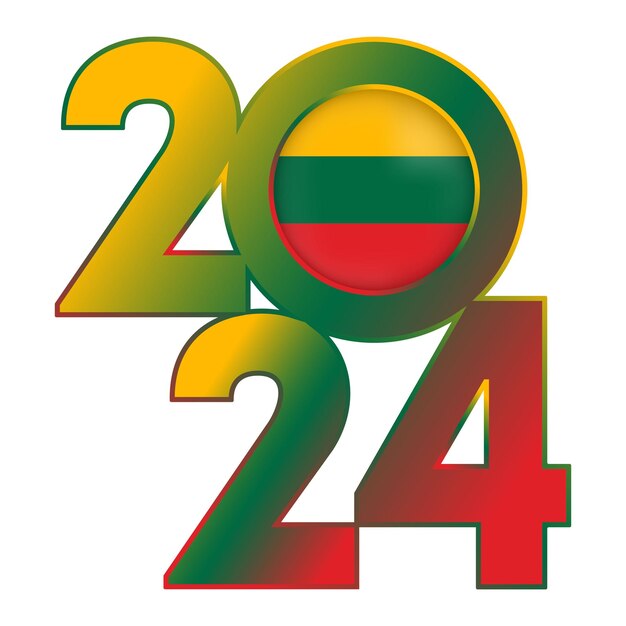 Banner de feliz año nuevo 2024 con bandera de Lituania dentro de ilustración vectorial