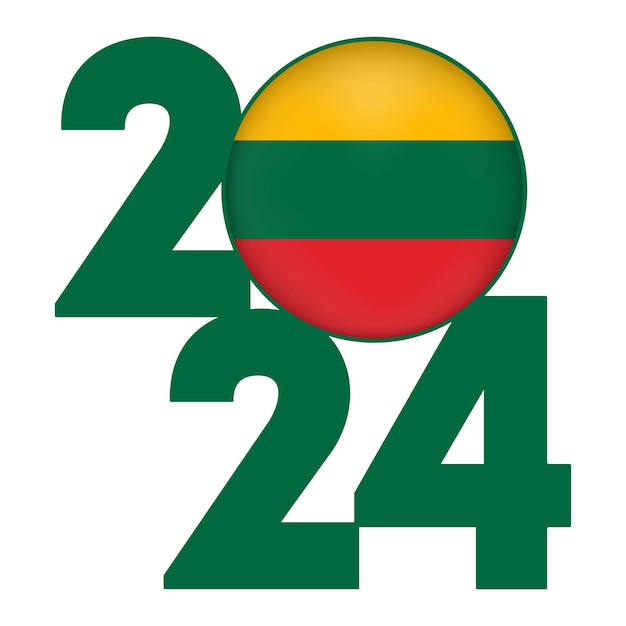 Banner de feliz año nuevo 2024 con bandera de Lituania dentro de ilustración vectorial