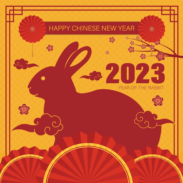 banner feliz año nuevo chino, año del conejo 2023