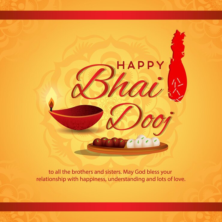 Banner feliz bhai dooj con fondo dorado