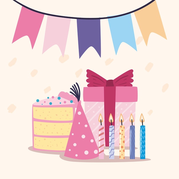 Banner de feliz cumpleaños con decoración