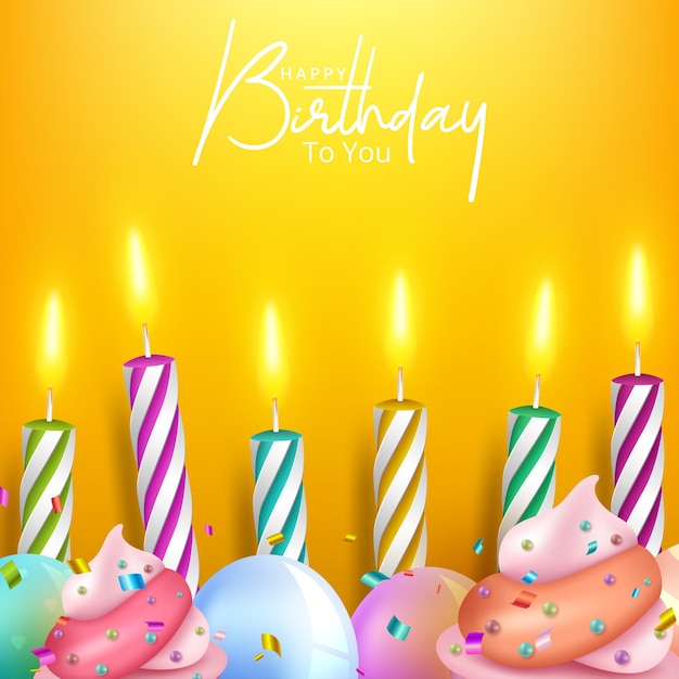 Vector banner de feliz cumpleaños con pastel y globos