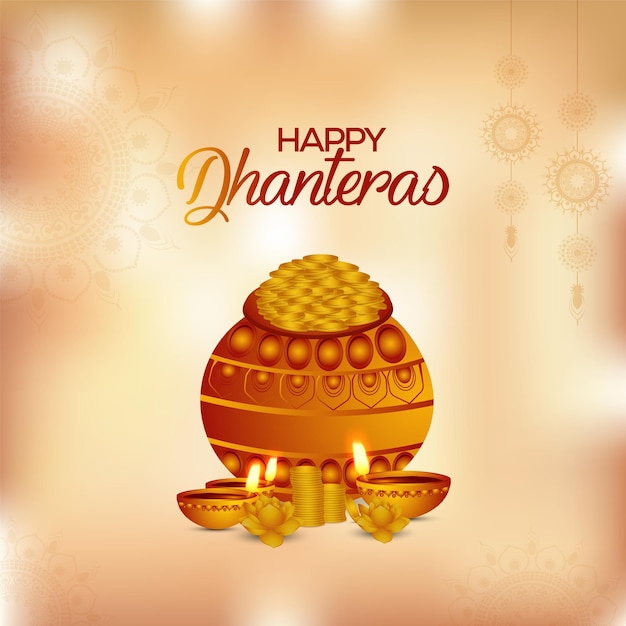 Banner feliz dhanteras con ilustración vectorial