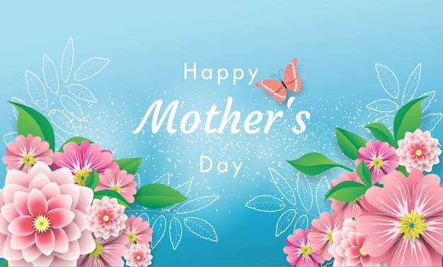 Banner feliz día de la madre tarjeta de felicitación amor mamá con flores y mariposa