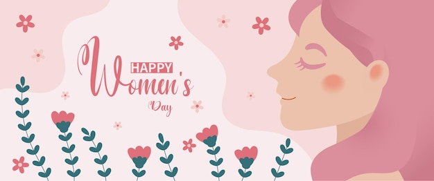 Banner de feliz día de la mujer en color rosa con foto de perfil femenino