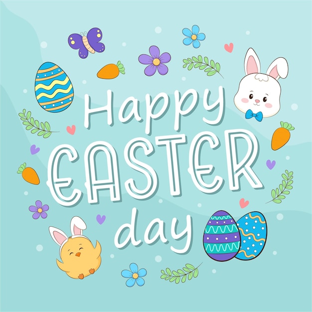 Vector banner de feliz día de pascua con huevos y conejito