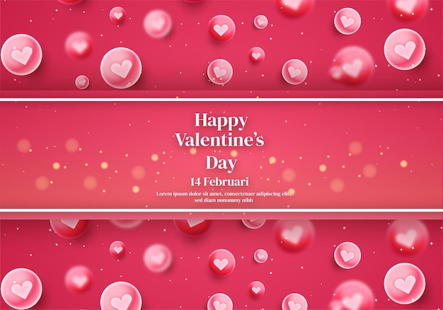 Banner de feliz día de san valentín con regalo último amor y otros