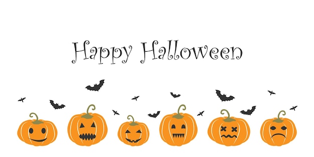 Banner de feliz Halloween con calabazas y murciélagos