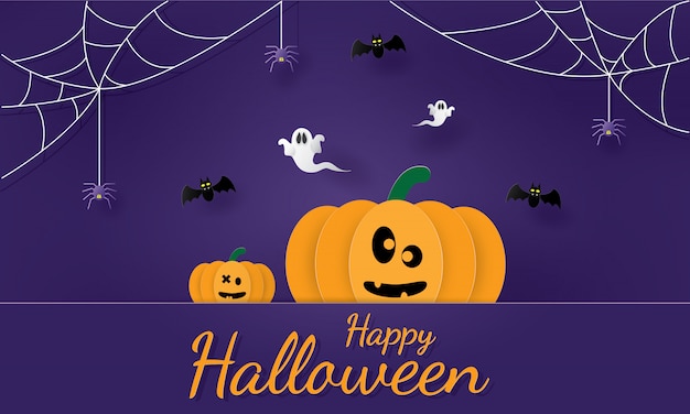 Banner de feliz Halloween, corte de papel