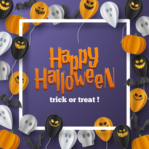 Banner de feliz Halloween en estilo de corte de papel.