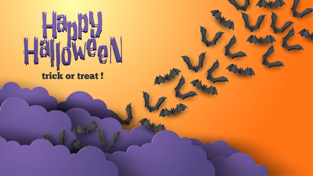 Banner de feliz Halloween en estilo de corte de papel.