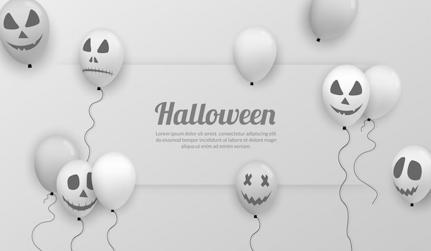 Banner feliz halloween con globo realista para la celebración de la fiesta