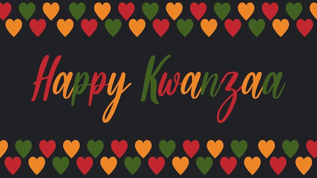 Banner feliz de kwanzaa con corazones y letras de caligrafía cursiva herencia étnica afroamericana