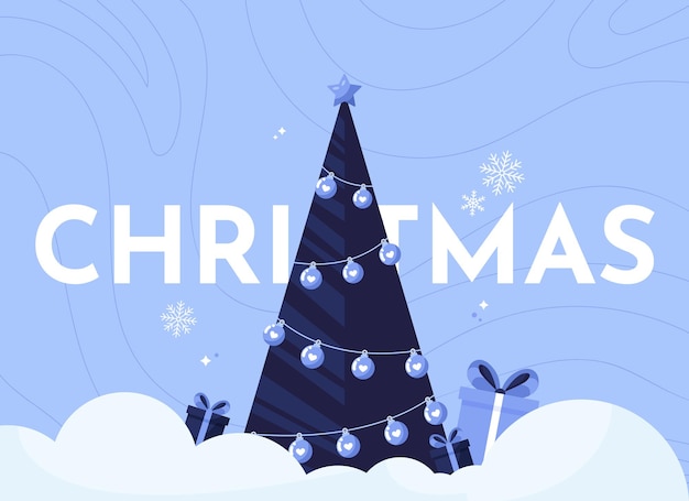 Banner de feliz navidad con arbol de navidad