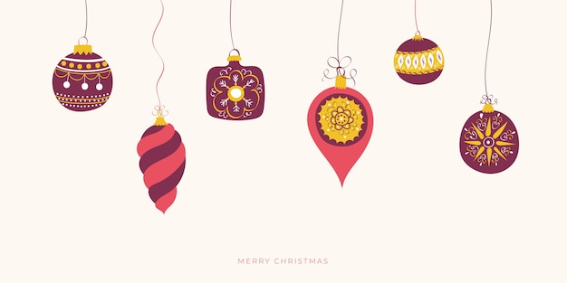 Vector banner de feliz navidad con bolas de navidad.